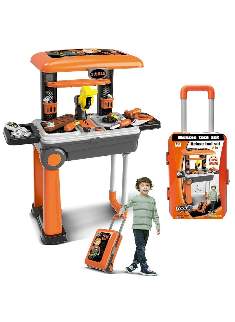 Deluxe Tool Set 2 in 1 Tool Playset With Suitcase Trolley - Multicolour