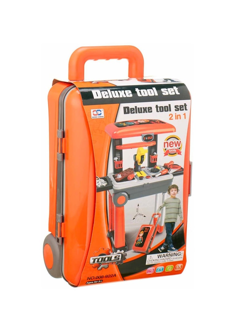 Deluxe Tool Set 2 in 1 Tool Playset With Suitcase Trolley - Multicolour