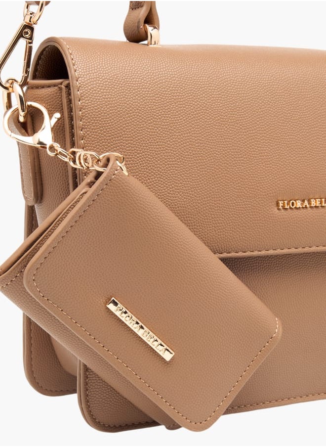 Women Solid Satchel Bag with Detachable Strap and Wallet
