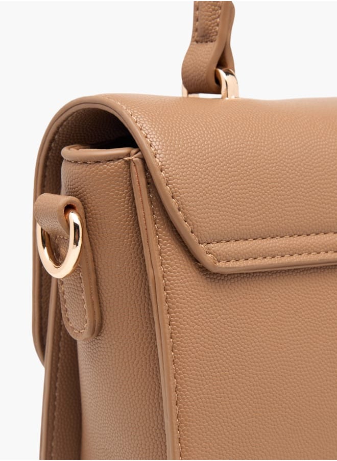 Women Solid Satchel Bag with Detachable Strap and Wallet