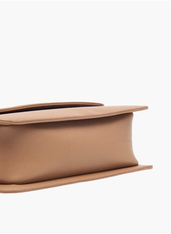 Women Solid Satchel Bag with Detachable Strap and Wallet