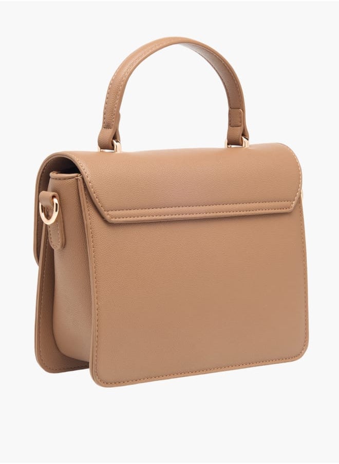 Women Solid Satchel Bag with Detachable Strap and Wallet