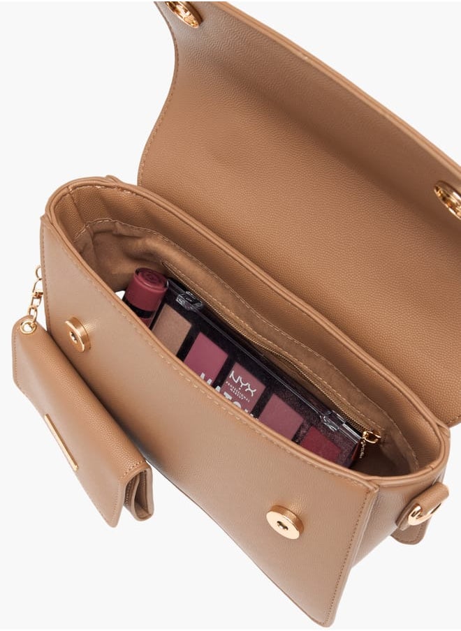 Women Solid Satchel Bag with Detachable Strap and Wallet