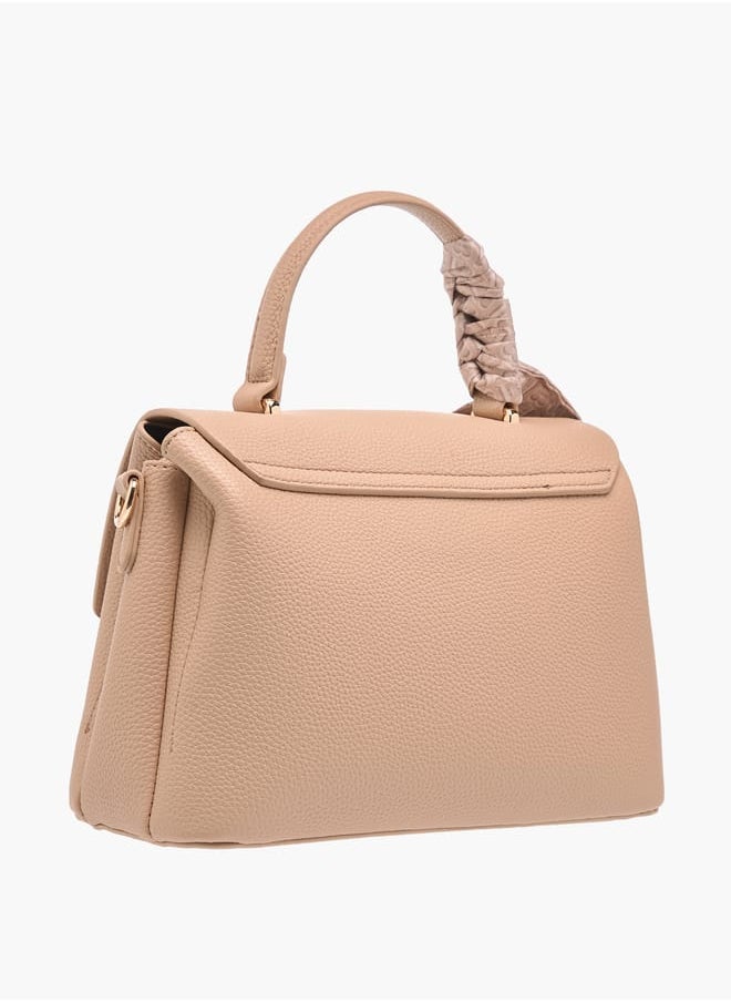 Womens Textured Satchel Bag With Twist Lock Closure And Scarf Detail