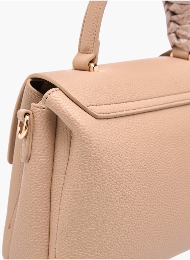 Womens Textured Satchel Bag With Twist Lock Closure And Scarf Detail