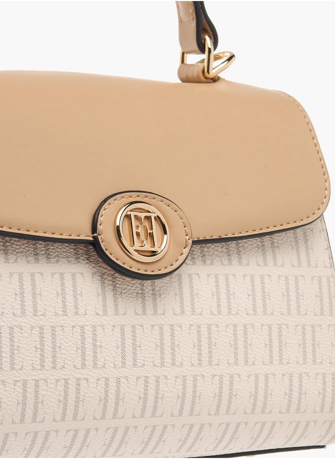 Womens Monogram Print Satchel Bag With Grab Handle And Button Closure
