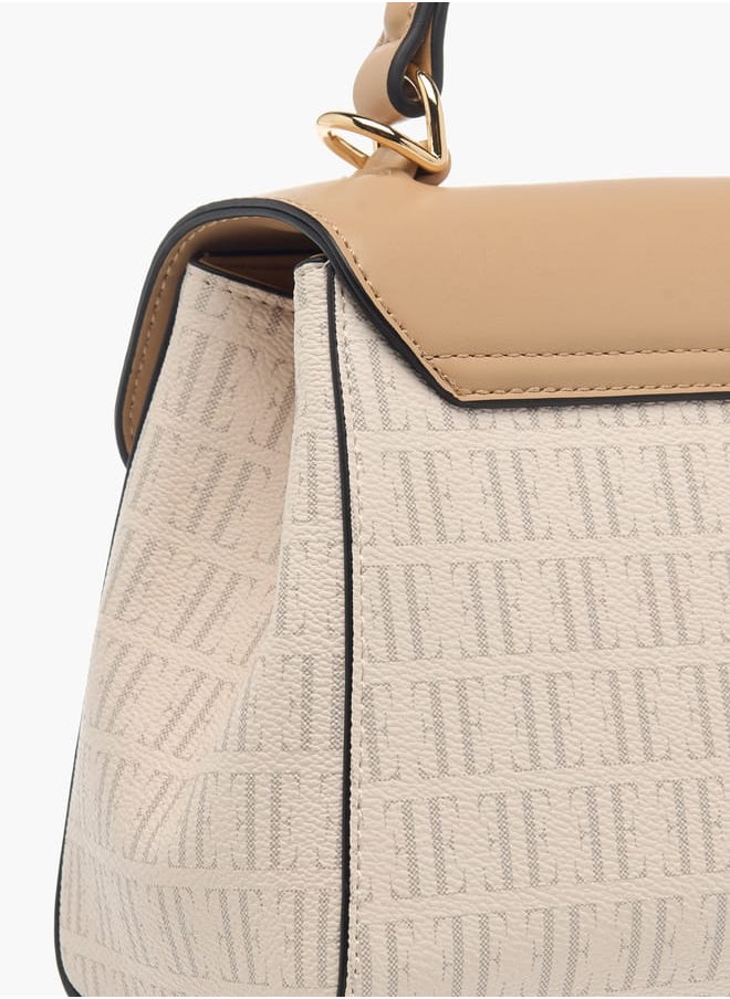 Womens Monogram Print Satchel Bag With Grab Handle And Button Closure