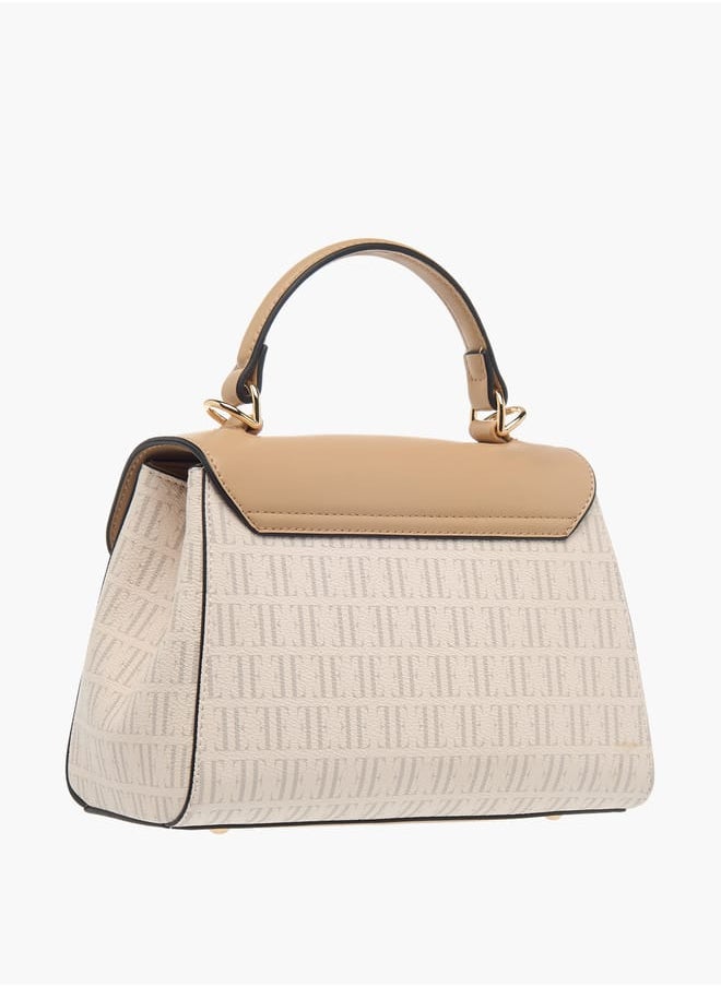 Womens Monogram Print Satchel Bag With Grab Handle And Button Closure