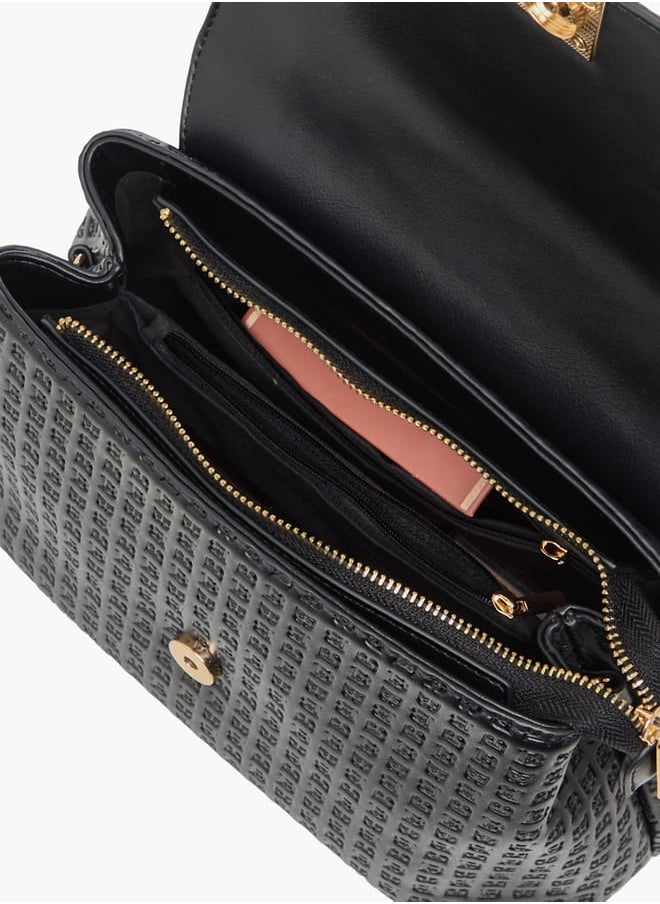 Women Monogram Embossed Satchel Bag with Handle and Detachable Strap