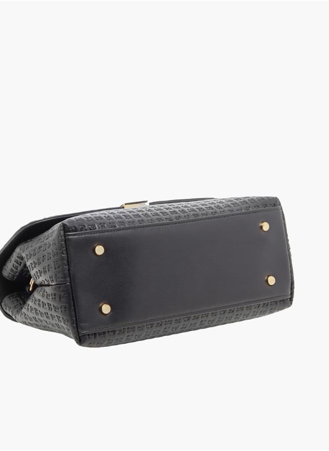 Women Monogram Embossed Satchel Bag with Handle and Detachable Strap