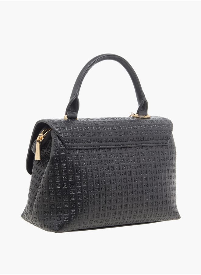 Women Monogram Embossed Satchel Bag with Handle and Detachable Strap