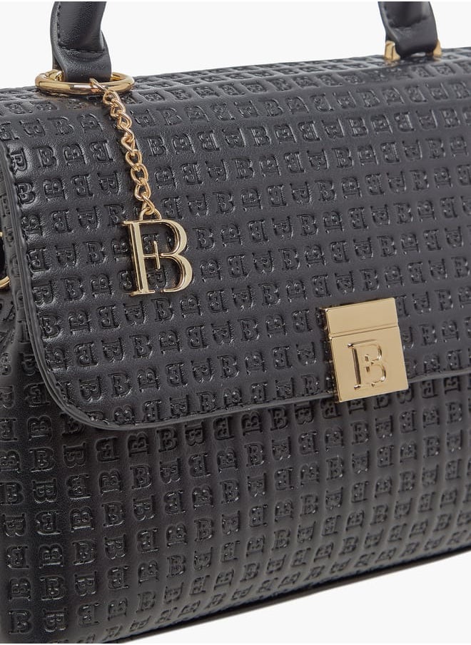 Women Monogram Embossed Satchel Bag with Handle and Detachable Strap