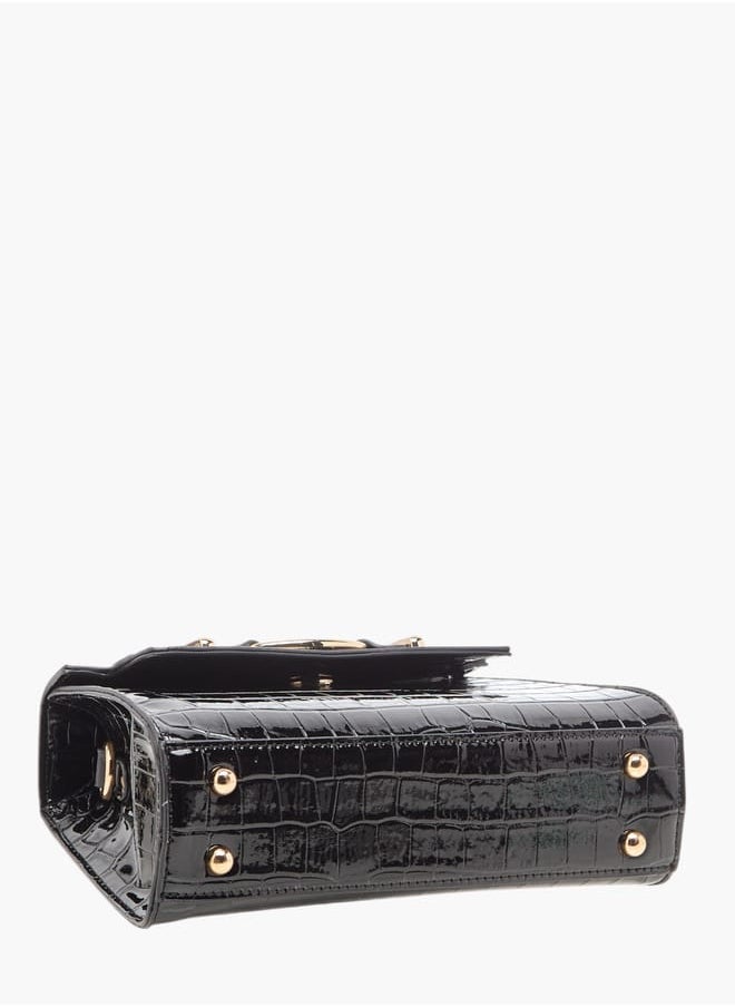 Womens Textured Satchel Bag With Detachable Strap And Flap Closure