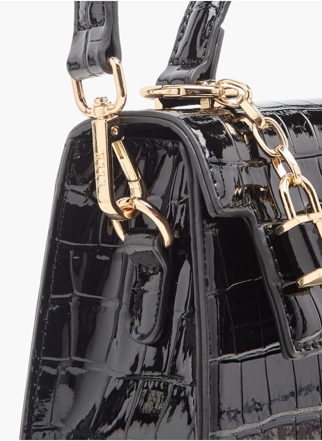 Womens Textured Satchel Bag With Detachable Strap And Flap Closure