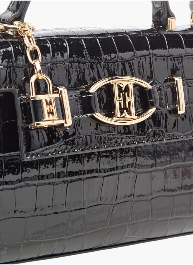 Womens Textured Satchel Bag With Detachable Strap And Flap Closure