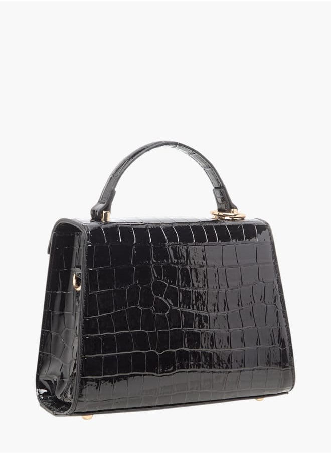 Womens Textured Satchel Bag With Detachable Strap And Flap Closure