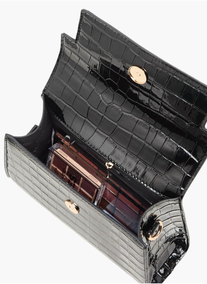 Womens Textured Satchel Bag With Detachable Strap And Flap Closure