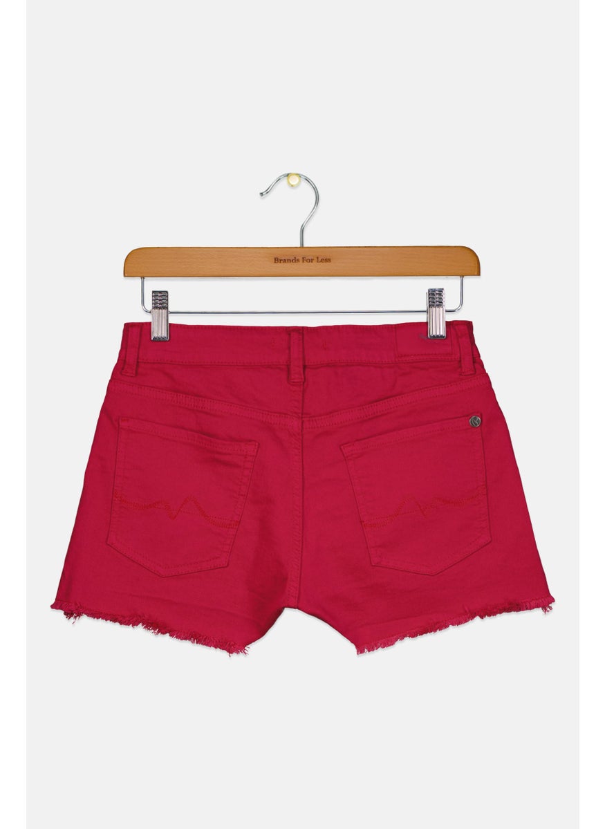 Kids Girl Plain Denim Shorts, Dark Pink