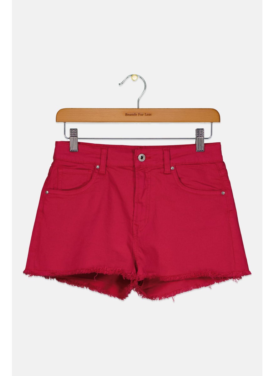 Kids Girl Plain Denim Shorts, Dark Pink