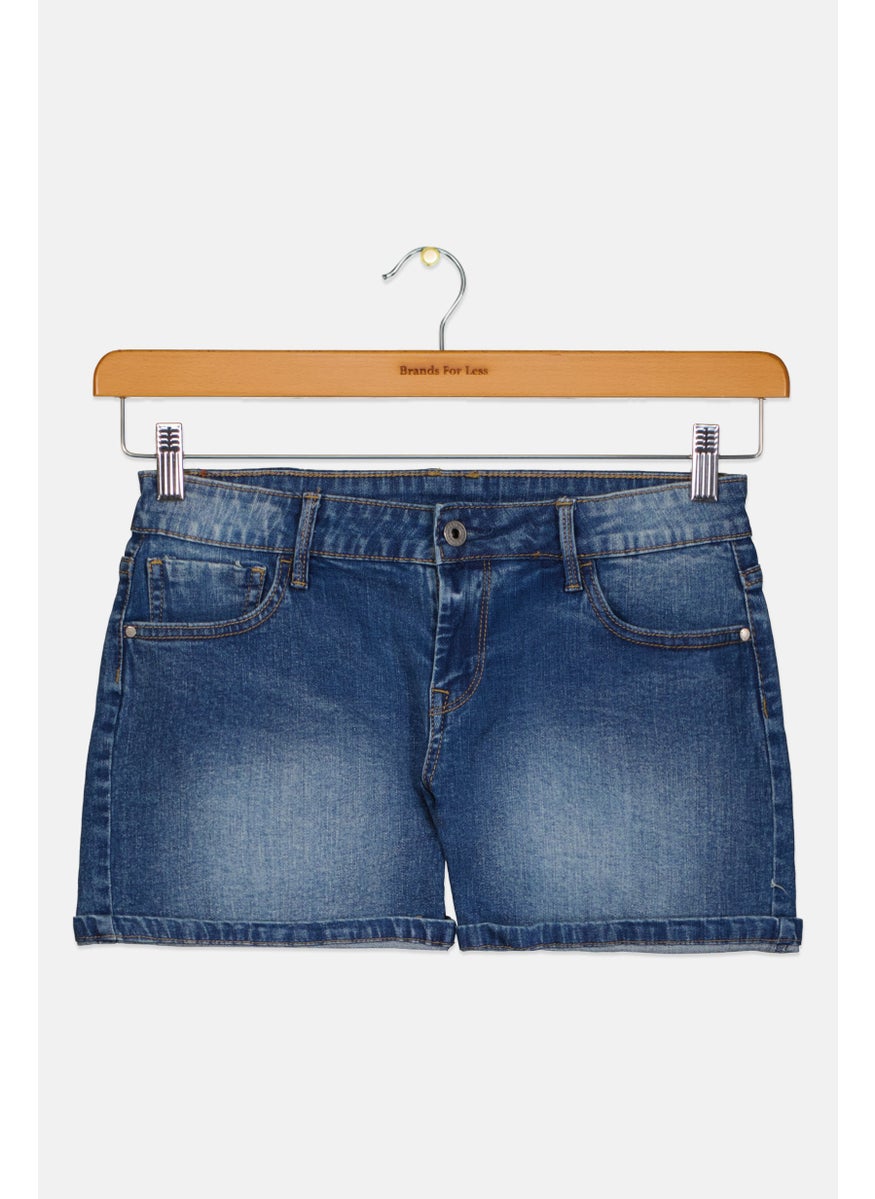 Kids Girl Washed Denim Shorts, Blue