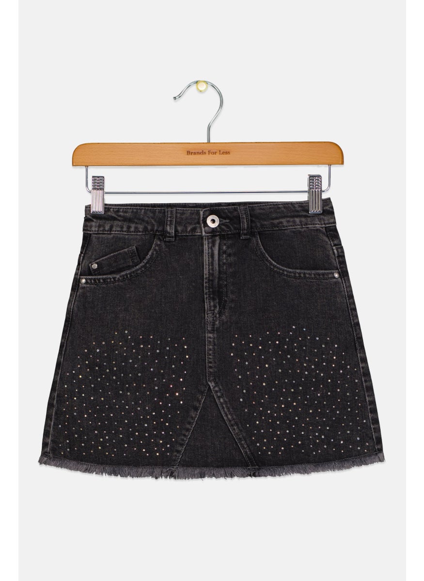 Kids Girl Embellished Skirt, Black