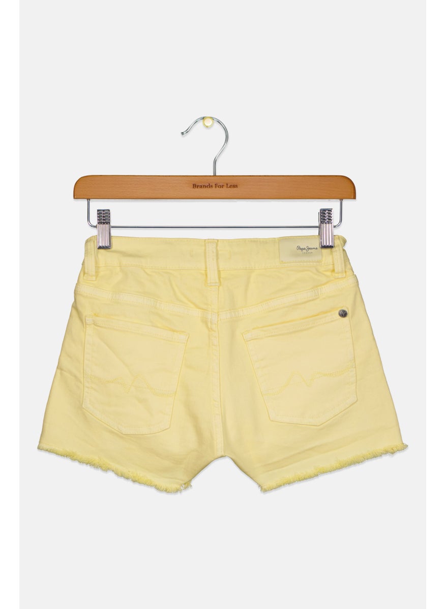 Kids Girl Plain Denim Shorts, Yellow