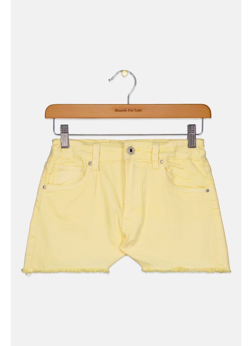 Kids Girl Plain Denim Shorts, Yellow