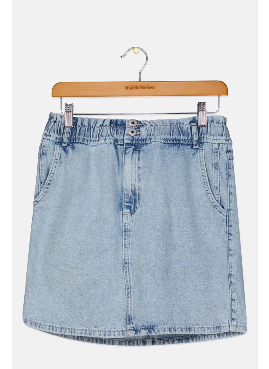 Kids Girl Washed Denim Skirt, Light Blue