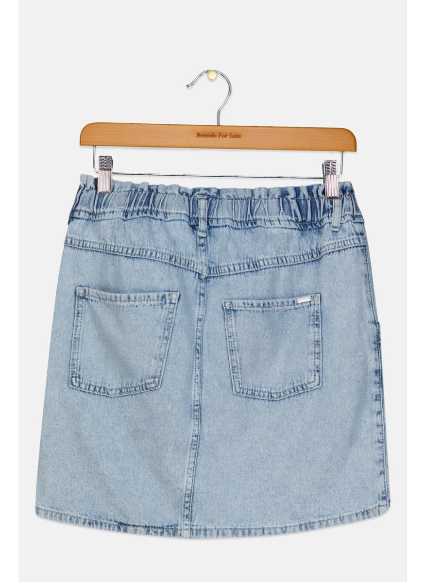 Kids Girl Washed Denim Skirt, Light Blue