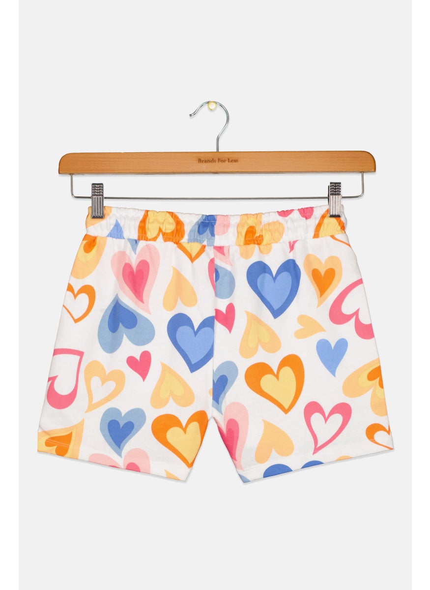 Kids Girl Allover Print Short, White