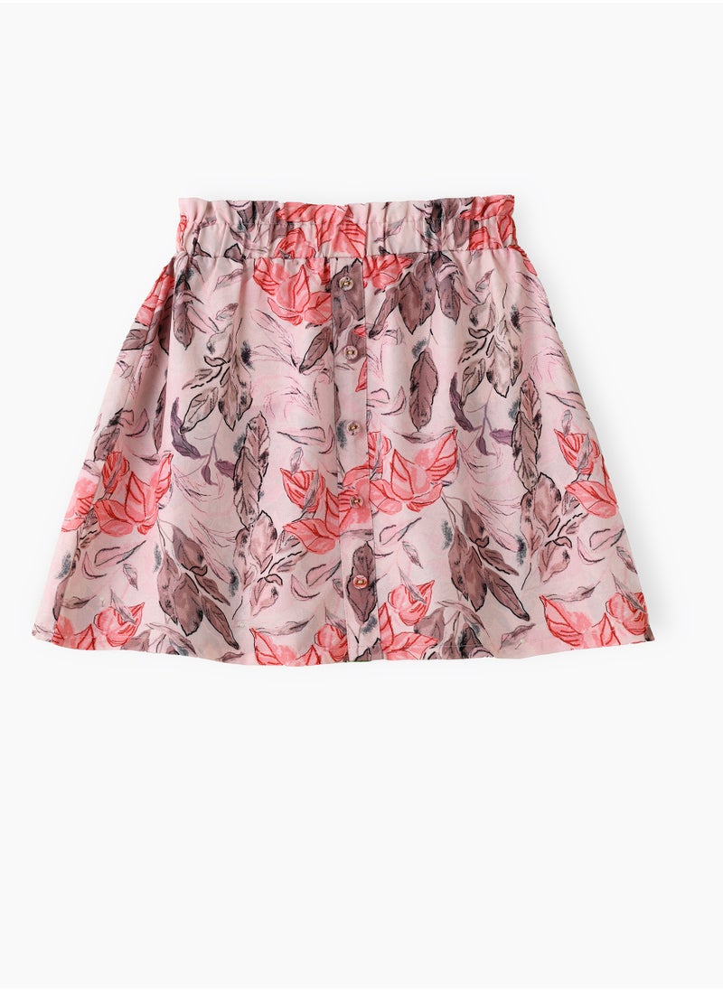 Girls Pink Floral Button Skirt