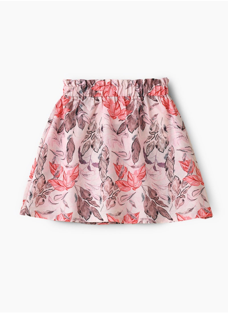 Girls Pink Floral Button Skirt