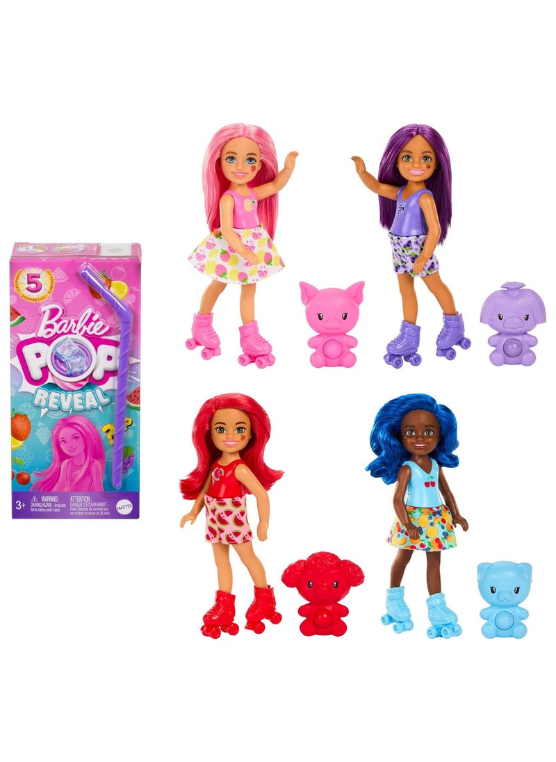 Barbie Pop Reveal Fruit Series Chelsea Doll with 5 Surprises Including Pop-It Pet, Scent & Color Change (Styles May Vary)