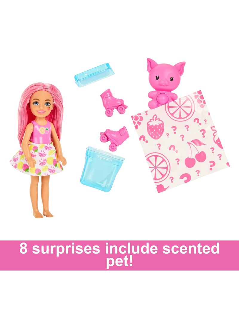 Barbie Pop Reveal Fruit Series Chelsea Doll with 5 Surprises Including Pop-It Pet, Scent & Color Change (Styles May Vary)