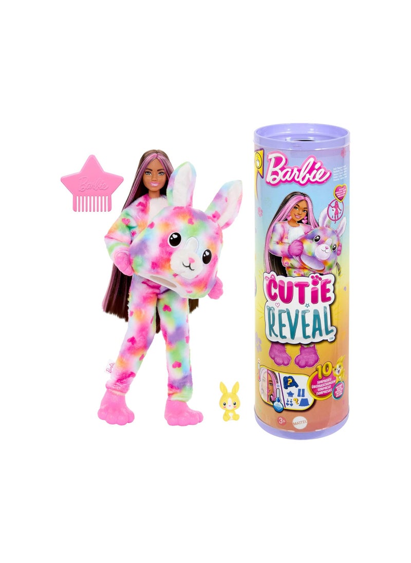 Barbie Barbie Cutie Reveal Doll and Accessories with Plush Tie-Dye Bunny Costume and 10 Surprises Including Colour Changing