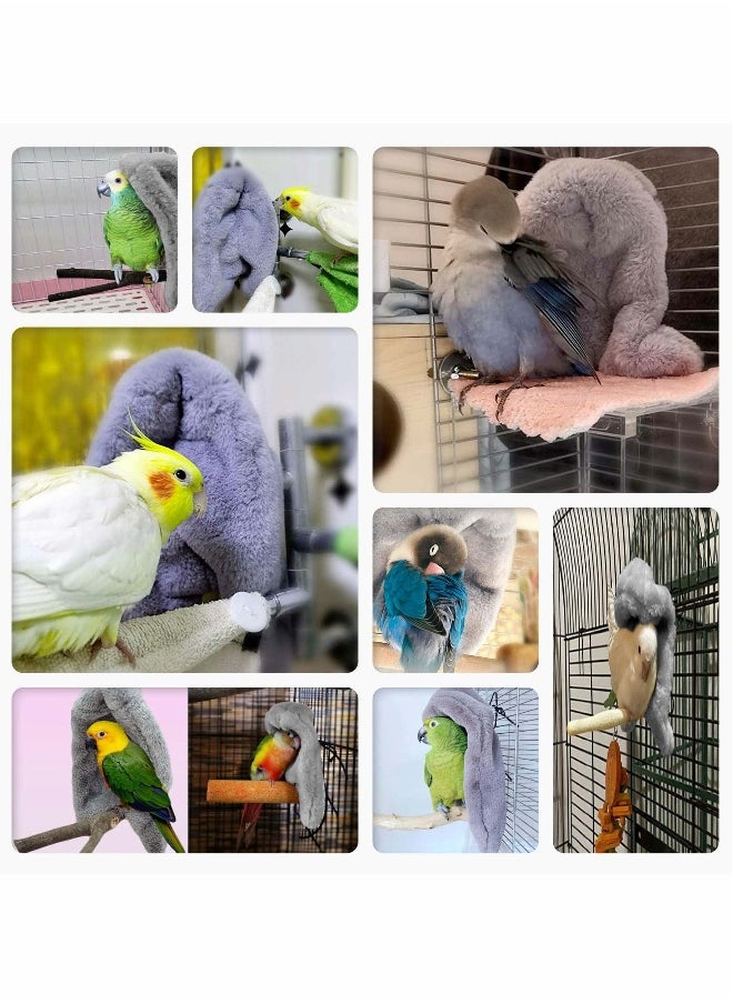 Plush Bird Tent, Parrot Toy, Comfortable Corner Hanging Warm Blanket Nest Bed, Cage Hammock for Lovebirds Small and Medium Birds (Grey)