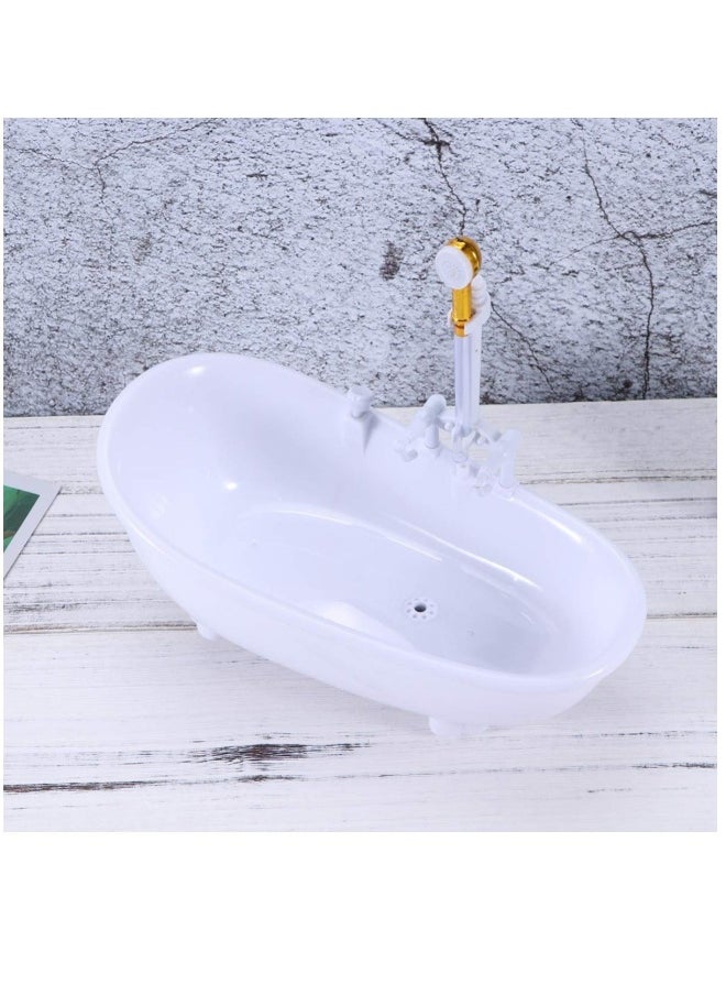 Electric Doll Bathtub White Miniature Dollhouse Bathroom Bathtub with Shower Sprayer Dolls Bath Playset for Kids without Battery