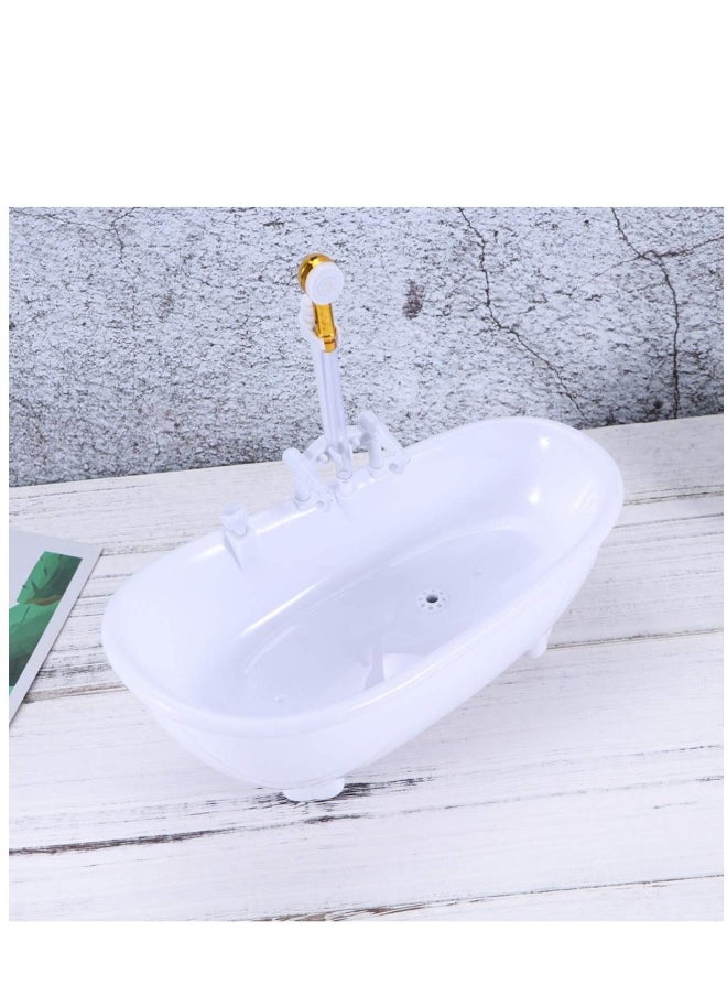 Electric Doll Bathtub White Miniature Dollhouse Bathroom Bathtub with Shower Sprayer Dolls Bath Playset for Kids without Battery