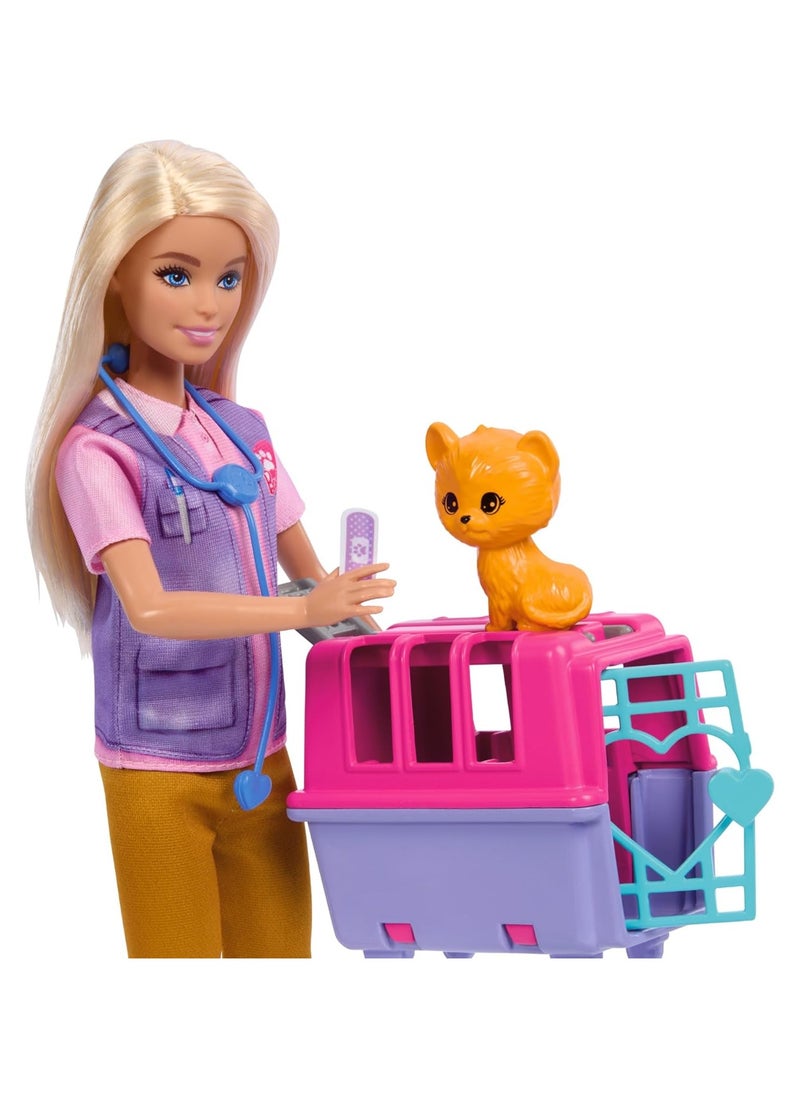 Barbie Animal Rescue & Recovery Playset with Blonde Doll, 2 Animal Figures & Accessories