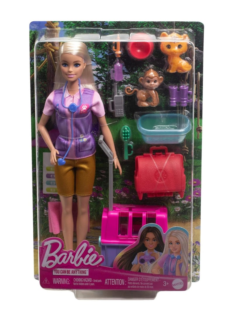 Barbie Animal Rescue & Recovery Playset with Blonde Doll, 2 Animal Figures & Accessories