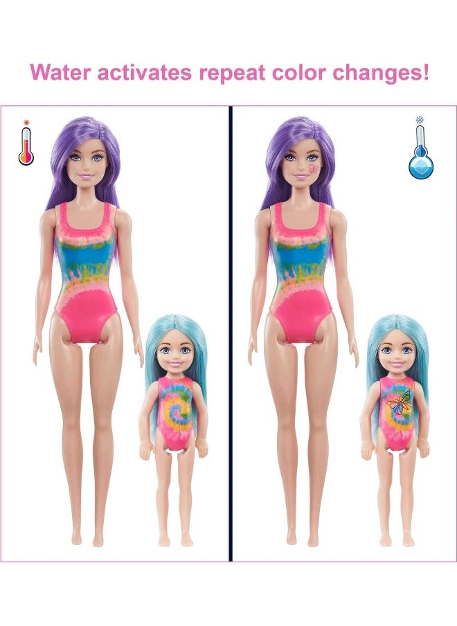 Barbie Doll Color Reveal Gift Set, Tie-Dye Fashion Maker with 2 Barbie Dolls