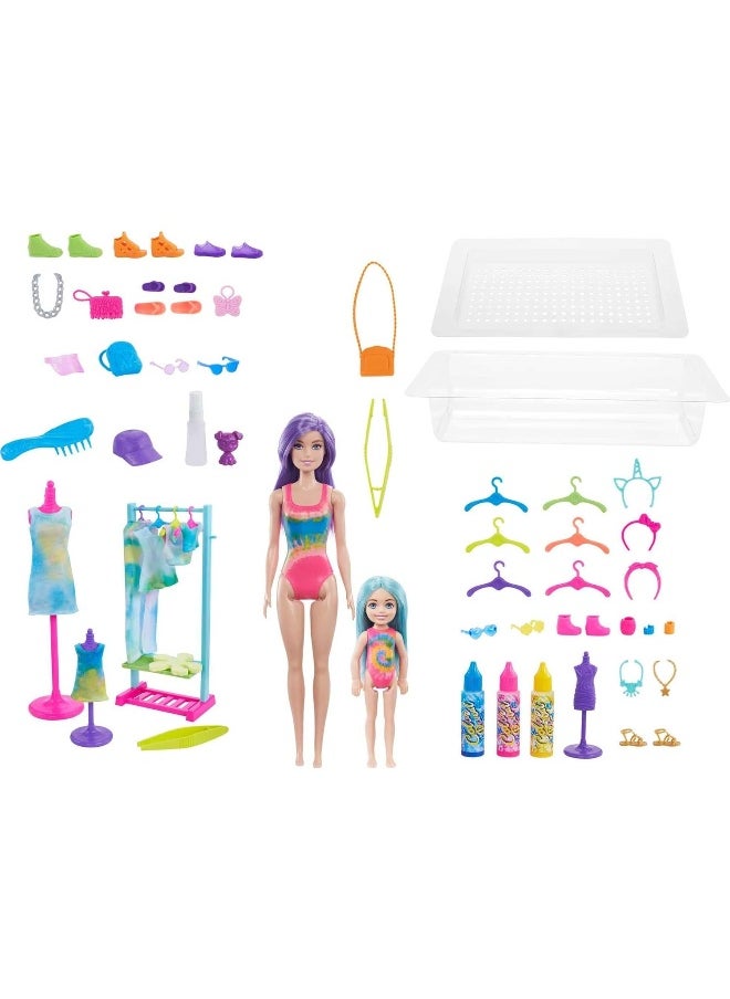 Barbie Doll Color Reveal Gift Set, Tie-Dye Fashion Maker with 2 Barbie Dolls