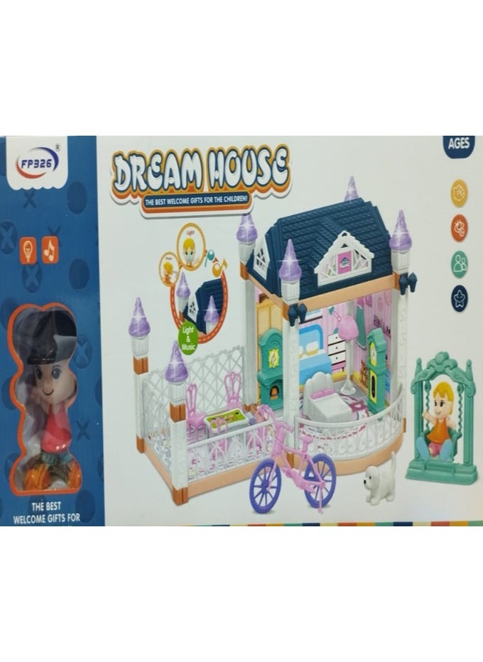 Dream House Playset with Light and Music | Pretend Dollhouse Toy for Kids | Includes Furniture, Accessories, and Figurines | Creative Roleplay Gift for Girls and Boys Aged 3+