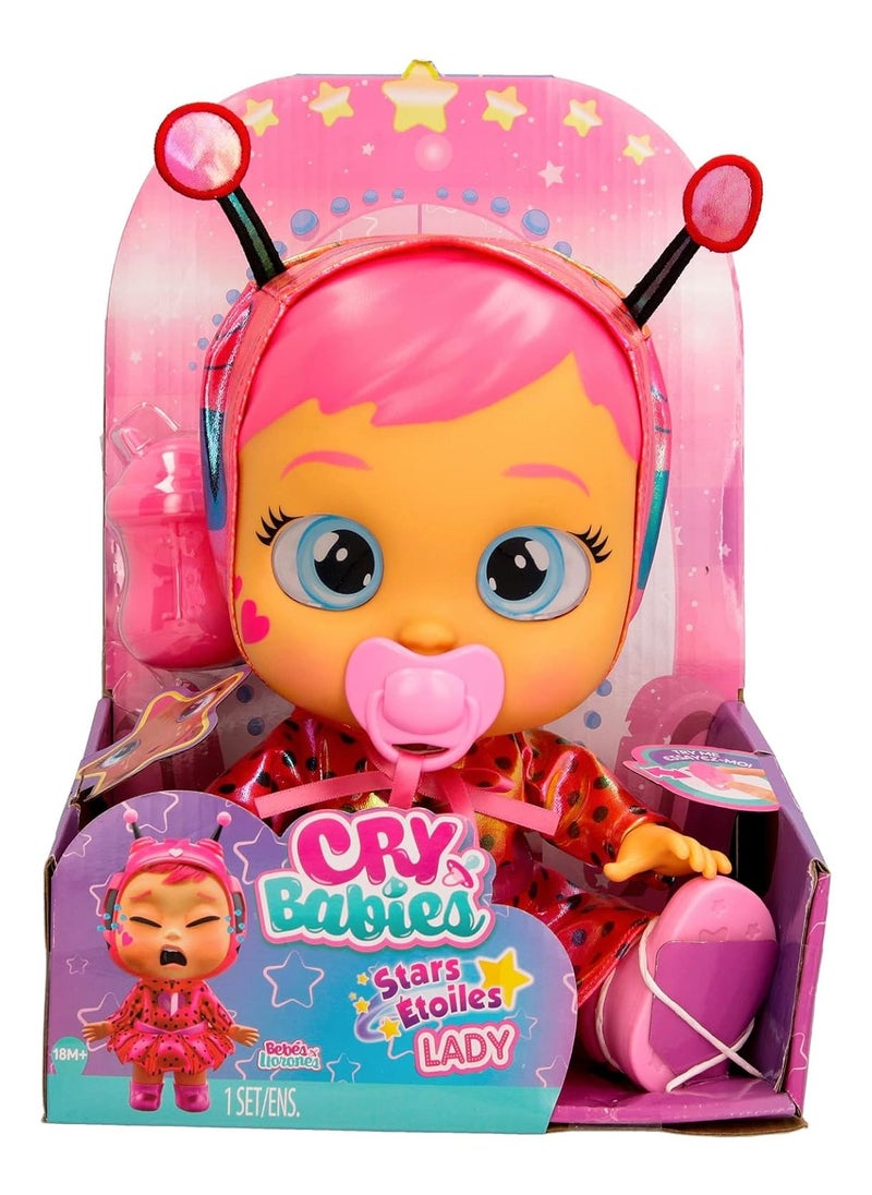 Cry Babies Stars Lady, Battery Operated | Interactive Doll | Makes 10+ Realistic Baby Sounds | Cries Real Tears | Nurturing and Imaginative Play | Sensory Development