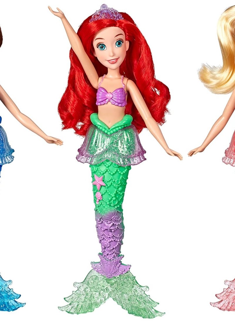 Disney Princess Ariel & Sisters Fashion Dolls, 3 Pack of Mermaid Dolls with Skirts & Hair Accessories, Toy for 3 Year Olds & Up