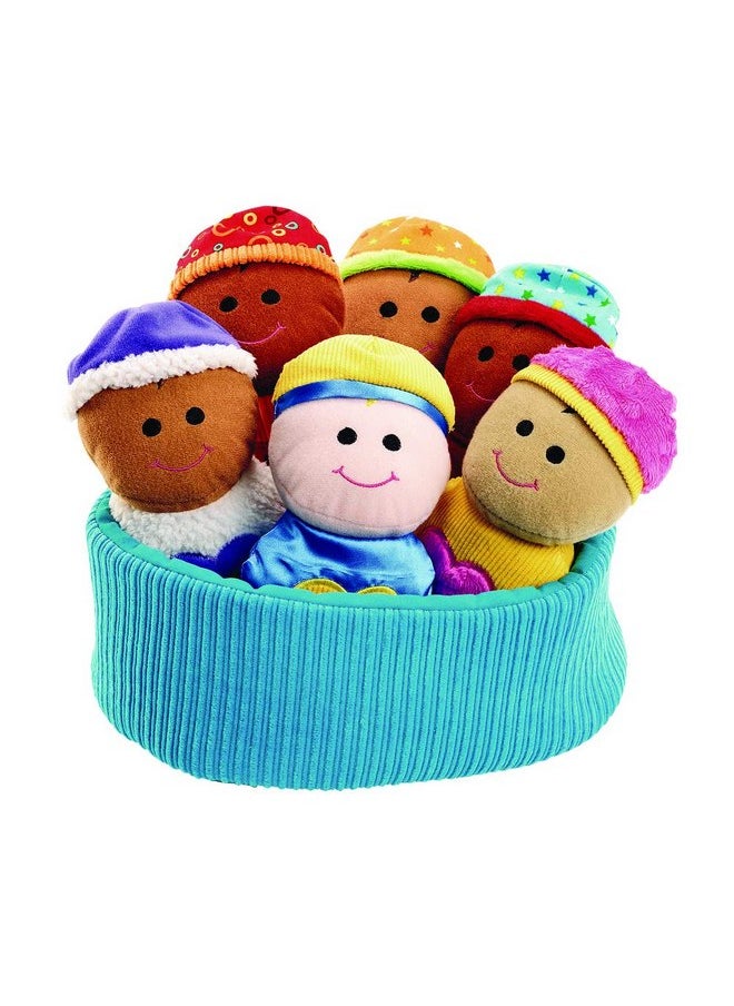 Excellerations 6 Sensory Baby Dolls, 7.25 inches by 4.25 inches, Perfect for Infants and Toddlers? Tactile Fabric and Sounds for Sensory Play, Basket Included