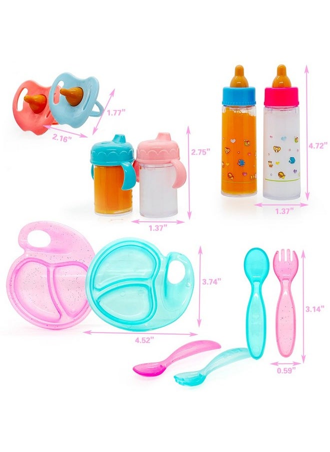 Baby Doll Accessories Magic Bottle Set Magic Disappearing Milk Juice Bottles Sippy Cups With Pacifiers Bowl Spoons, Doll Bottle Toys Feeding Pretend Playset For Kids Girls Ages 3+ (Middle Set(12Pcs))