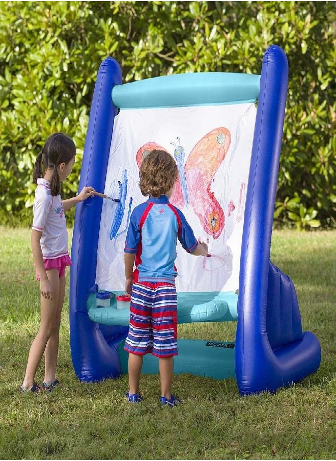 HearthSong Heavy-Duty Vinyl Inflatable Indoor and Outdoor Easel for Kids with Paints, Sponges, Paintbrush, and Built-in Art Tray, 39