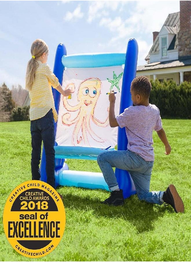 HearthSong Heavy-Duty Vinyl Inflatable Indoor and Outdoor Easel for Kids with Paints, Sponges, Paintbrush, and Built-in Art Tray, 39