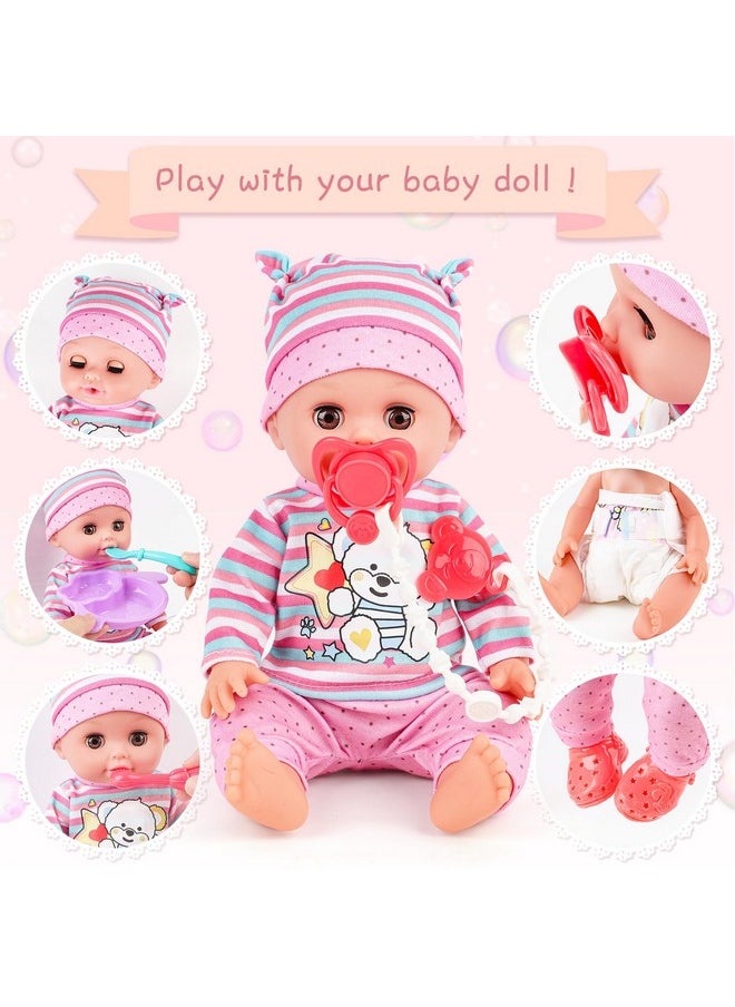 12 Inch Baby Doll Set 26 Pcs Doll Playset With Bathroom Sink,Toilet,Bathtub And Accessories,Pretend Play Doll Toys With Sound And Light For 3 4 5 6 7 8 Years Old Kids Girls Boys